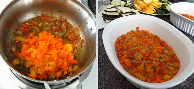 Ratatouille: Add the bell pepper to the tomato base