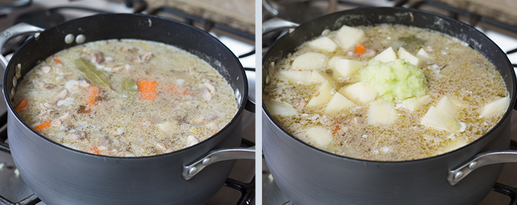 Japanese Curry: Adding stock and vegetables