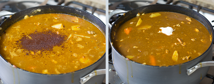 Japanese Curry: Chocolate and yogurt added to finish up the roux