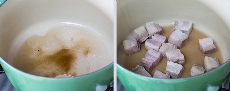 Braised Pork Belly: Sugar Water and pork belly