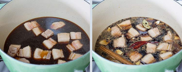 Braised Pork Belly: Adding the liquid and spices