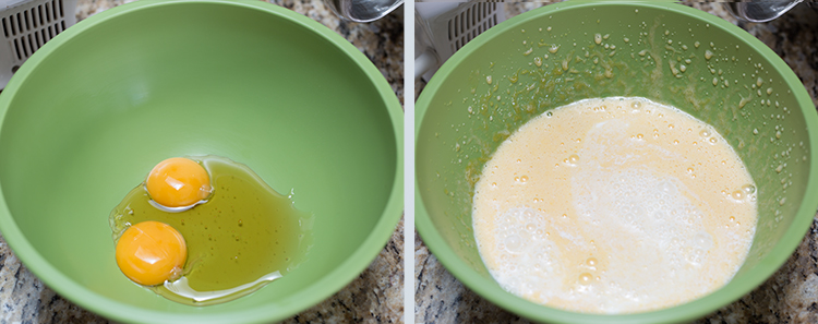 Japanese Pancakes: Mixing the egg yolks, honey, and salt.