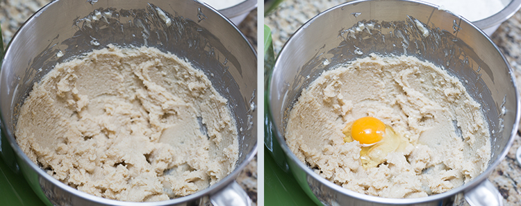 Chocolate Chip Cookie: Adding the vanilla/ almond extract and eggs to the batter.