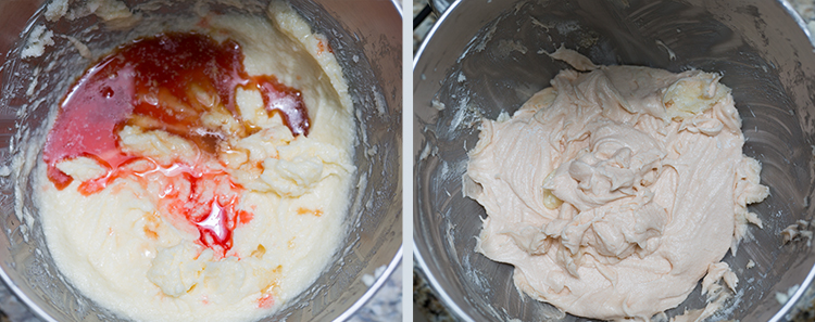 Whimsyshire Cupcake: Adding the extract and maraschino cherry juice to the cupcake batter