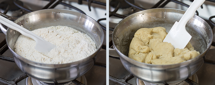 Churros: Add the flour to the dairy mixture