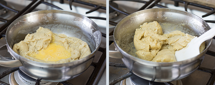 Churros: Add the egg to the dough