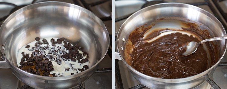 Churros: Making the chocolate sauce.