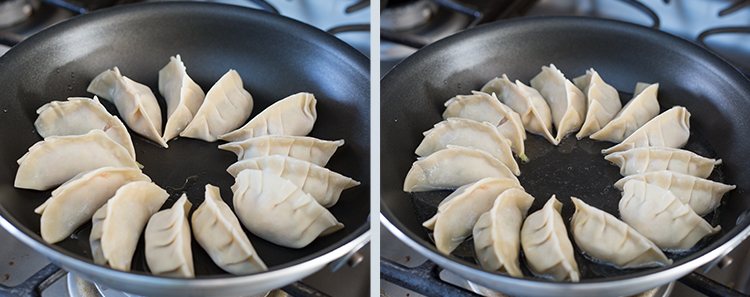 Dragon Heart Dumplings: Browning the dumplings