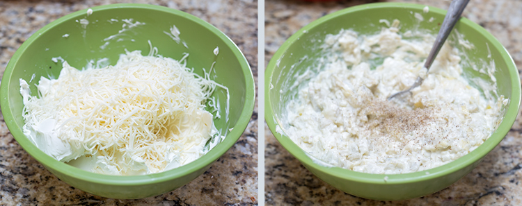 Artichoke Dip: Mixing the dip before baking