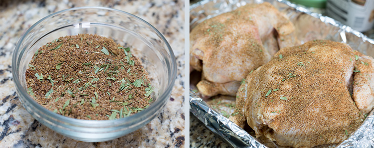 Whole Roasted Verskit: Rubbing the spices on the chicken