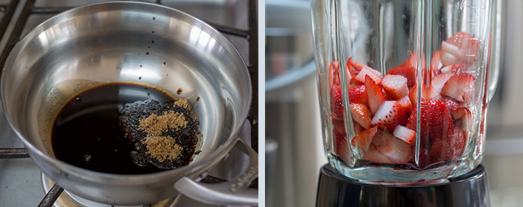 Strawberry Milkshake: Preparing the balsamic vinegar and strawberries