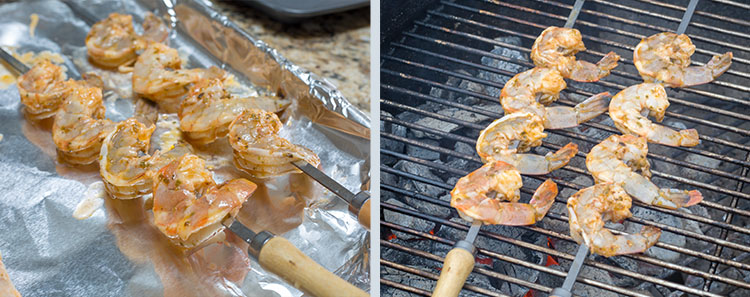 Shrimp Kebabs: Piercing on skewer and begin grilling