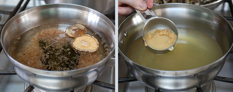 Mushroom Risotto: Preparing the miso dashi stock