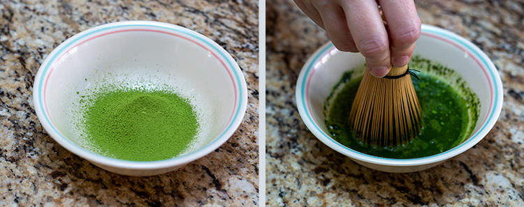 Matcha being prepared in a bowl